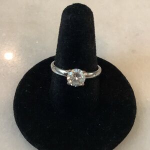 Timeless Solitaire Ring with Clear Stone in Silver Tone, Brand New